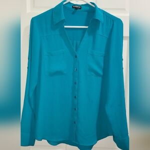 Express Women's Vibrant Teal Button-Down Shirt